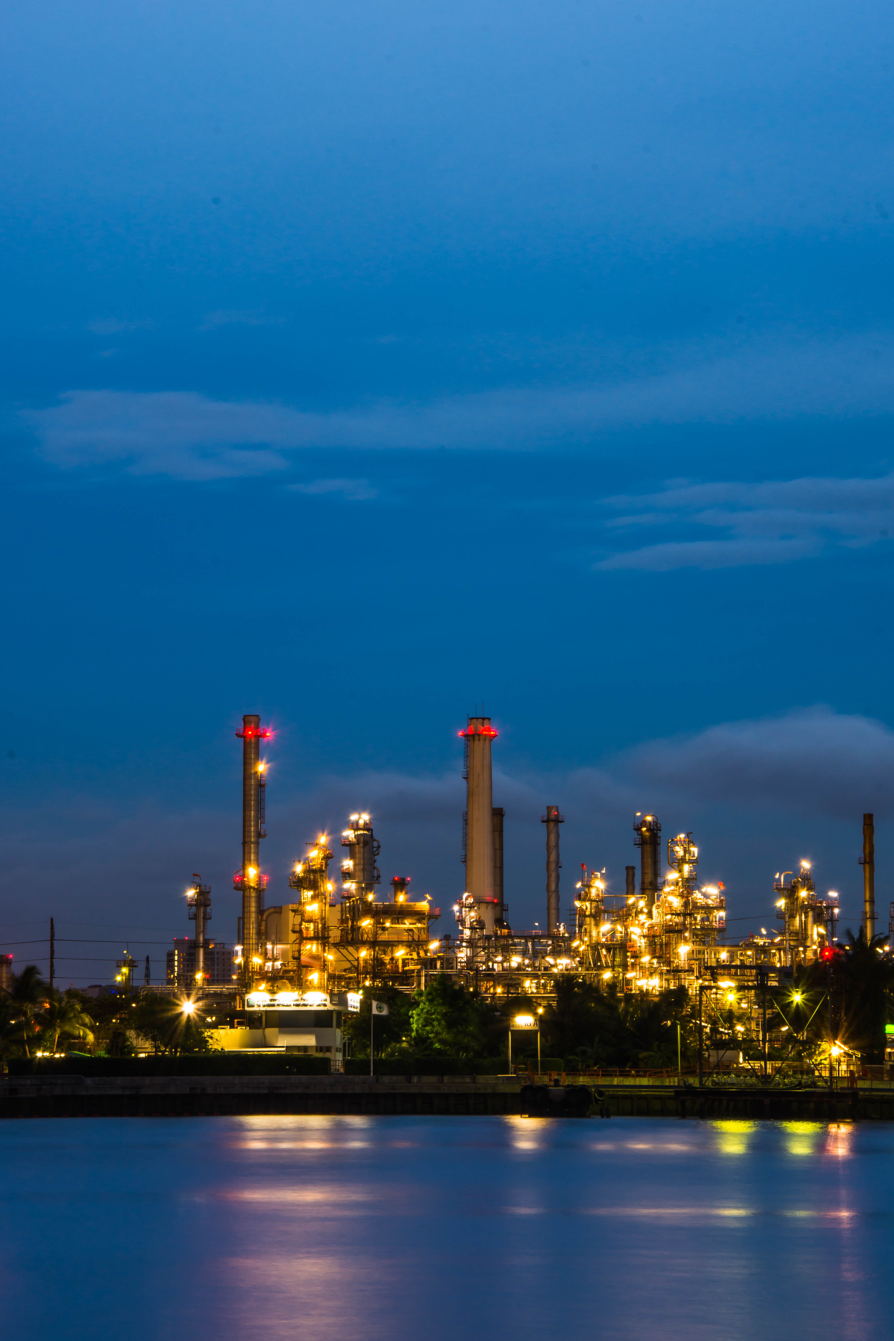Oil refinery at night , Chao Phraya river, Thailand