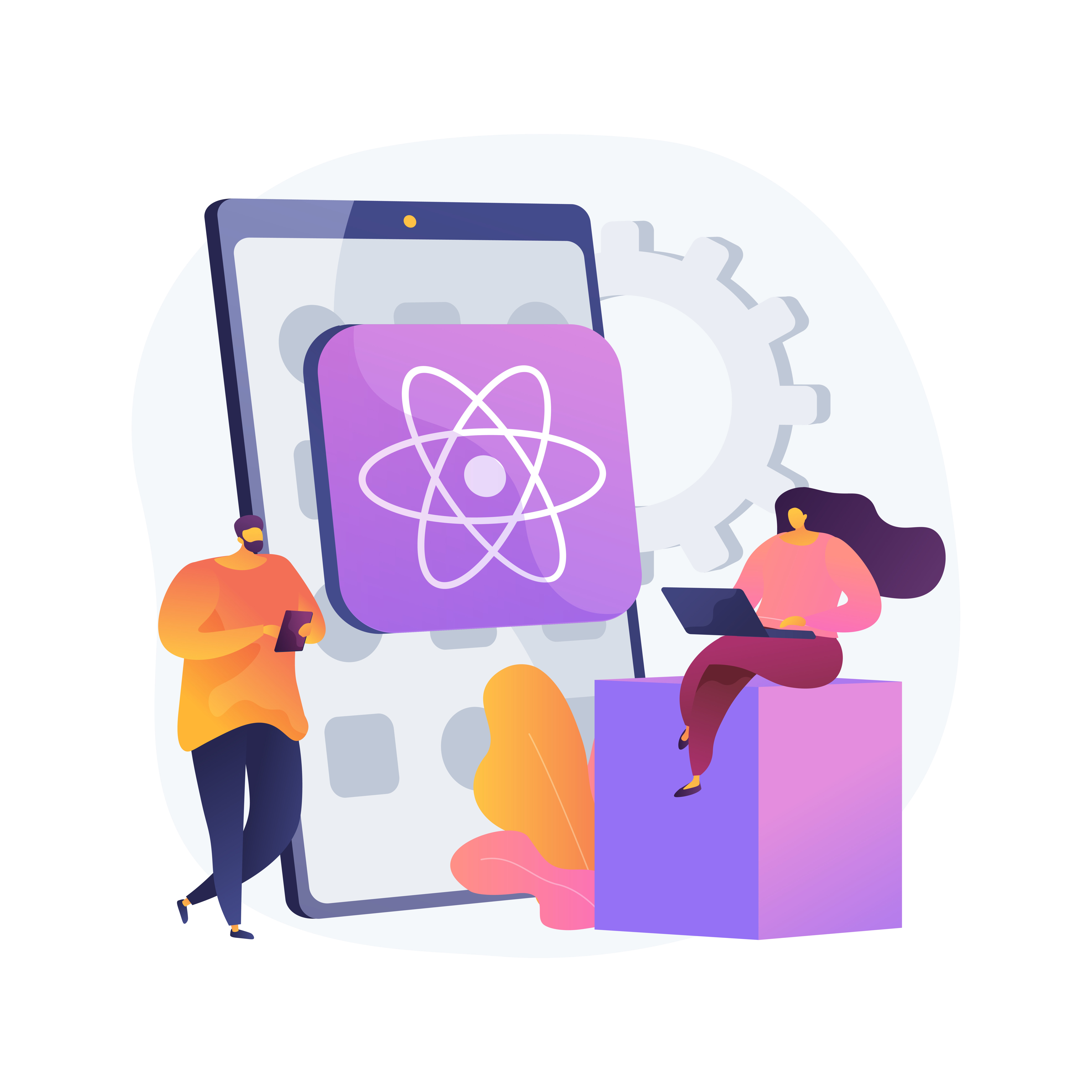 React native mobile app abstract concept vector illustration. Cross-platform native mobile app development framework, JavaScript library, user interface, operating system abstract metaphor.