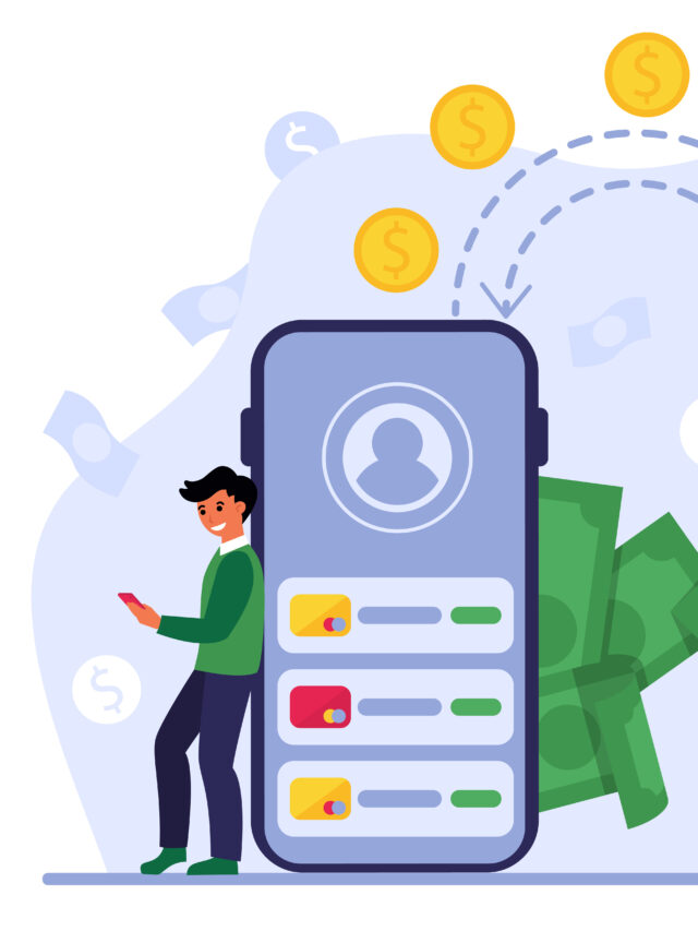 People using mobile bank for remittance of money. Man and woman with smartphones sending coins to each other. Vector illustration for cashless transactions, financial app, payment transfer concept